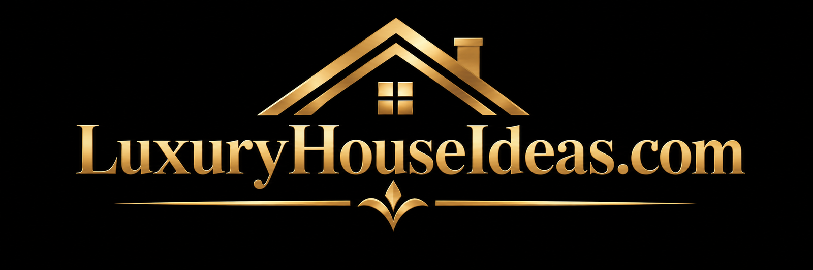 Luxury House Ideas main logo featuring a modern golden house icon for interior design and home decor website